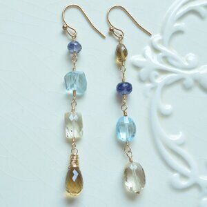 Gold Mismatched Earrings with Gemstones - Hand Made in Canada